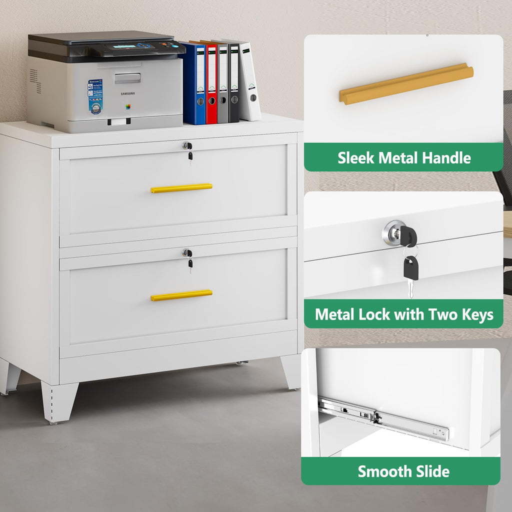 White 2 Drawer Metal Lateral File Cabinet with Lock D4522