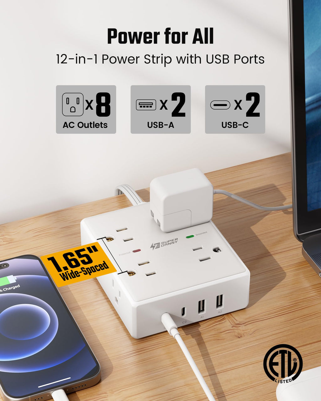 Flat Plug Surge Protector Power Strip M66765