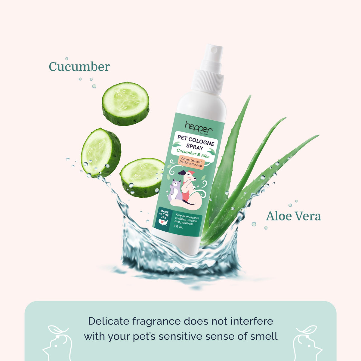 Pet Cologne Spray for Dogs & Cats Cucumber & Aloe 8oz J3604