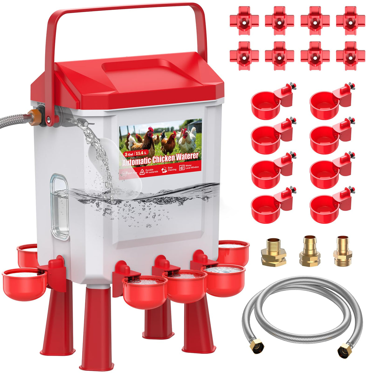 Automatic Chicken Waterer with Float Valve, 3 Gallons O478
