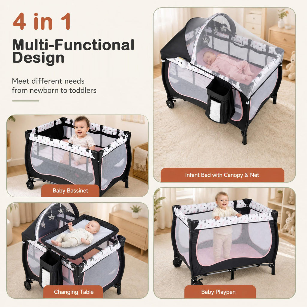4 in 1 Portable Baby Playard with Bassinet and Changing Table S70052