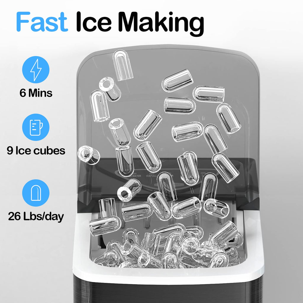 Black Countertop Ice Maker with Scoop and Basket P881