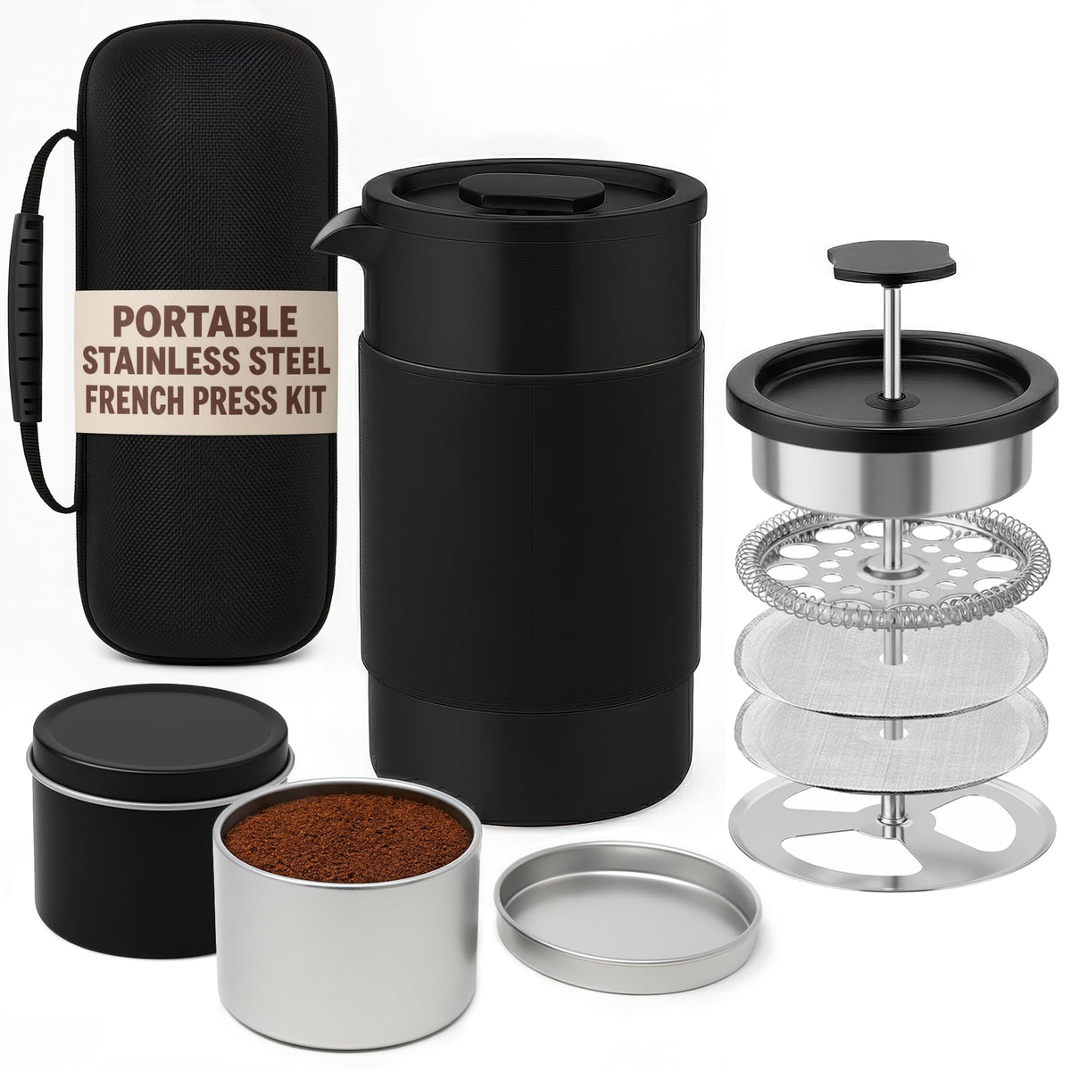 12 oz Double Wall Insulated Travel French Press Coffee Maker Set J868399