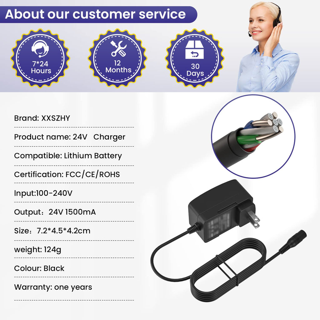 24V Electric Scooter Charger 3-Prong Inline Female Power Cord Z939412