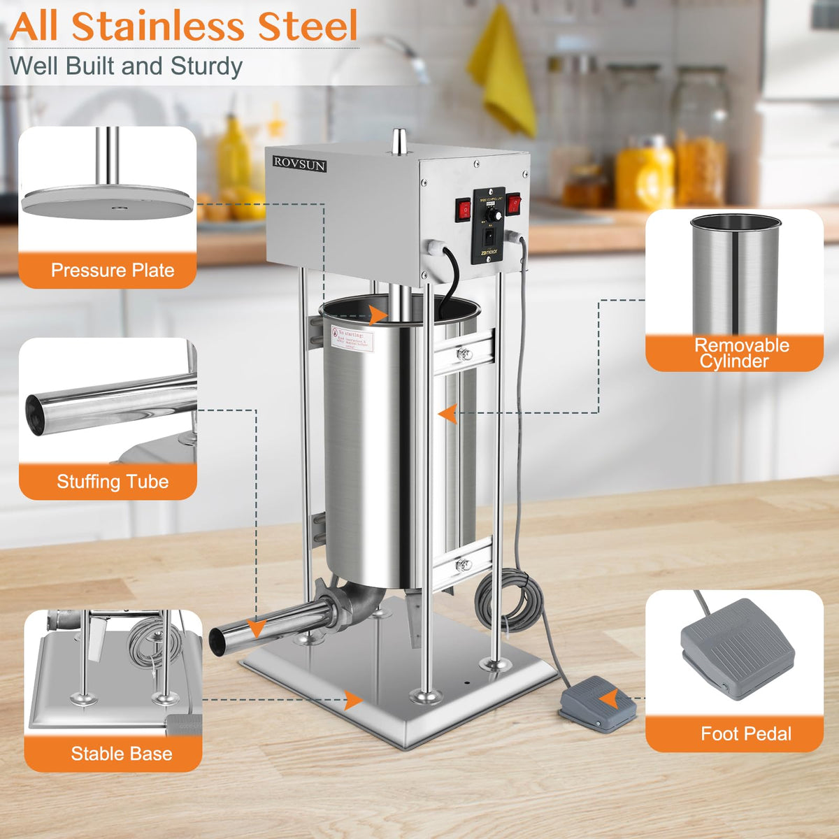 15L Electric Stainless Steel Sausage Stuffer with 5 Stuffing Tubes B1024