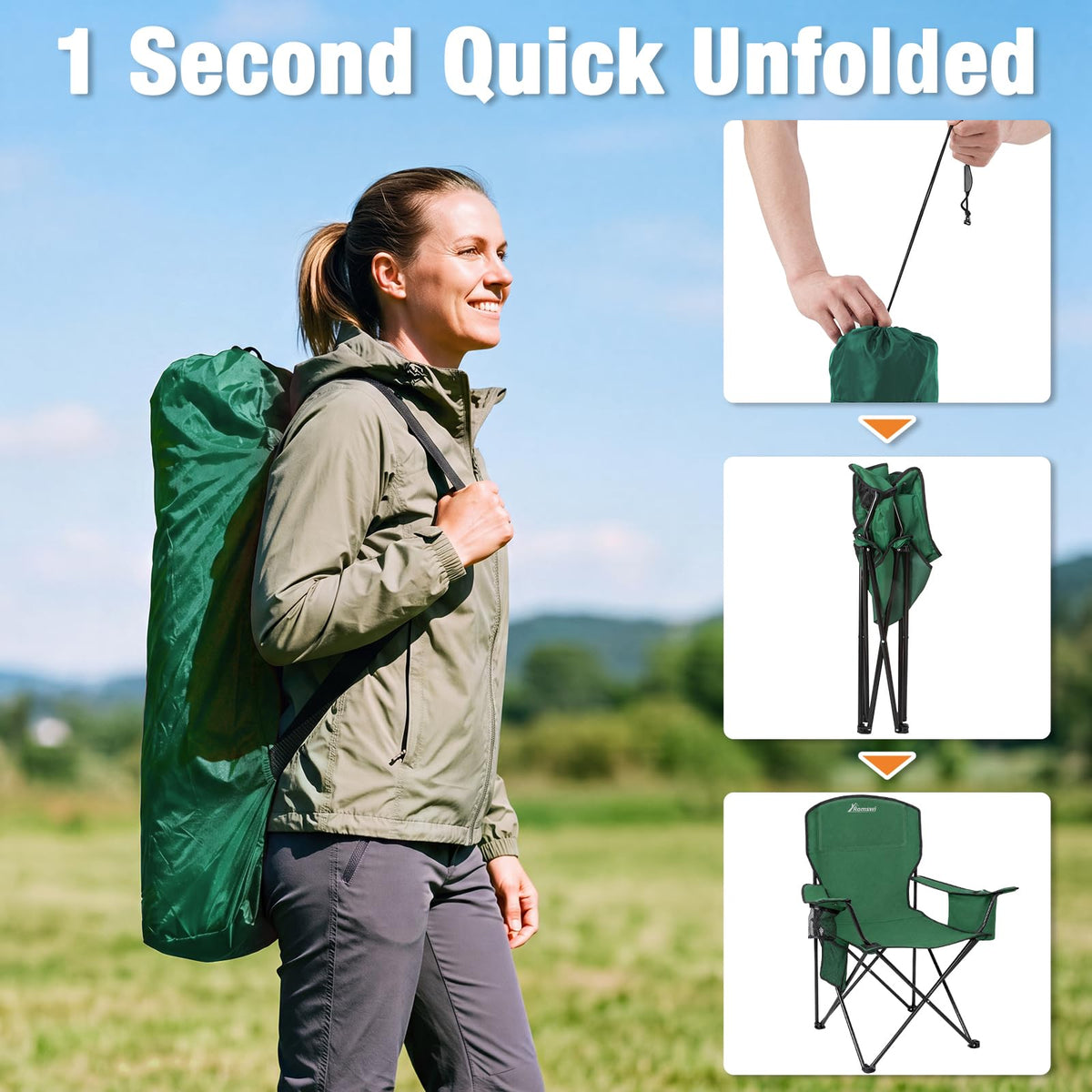 2 Pack Heavy Duty Folding Camping Chair with Cooler Bag K9754