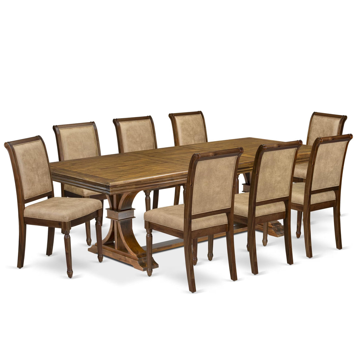 9 Piece Dining Table Set with 8 Beige Polyester Chairs I31152