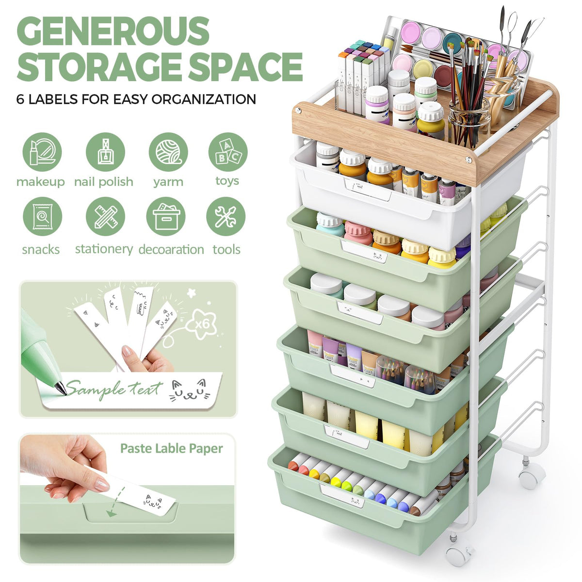 Green Utility Cart with 6 Drawers K292285