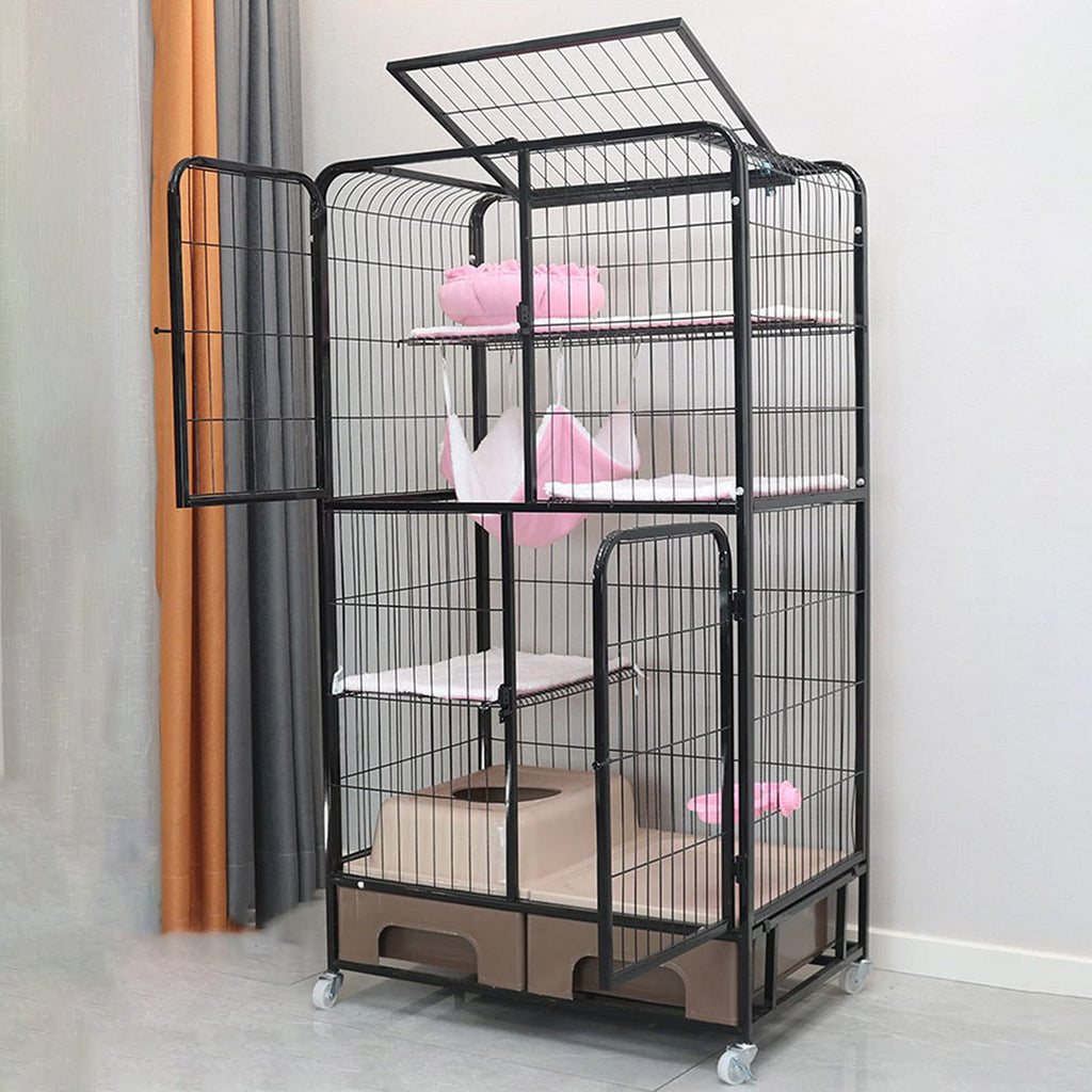 Black Four Layer Metal Cat Cage Dog Crate J89142