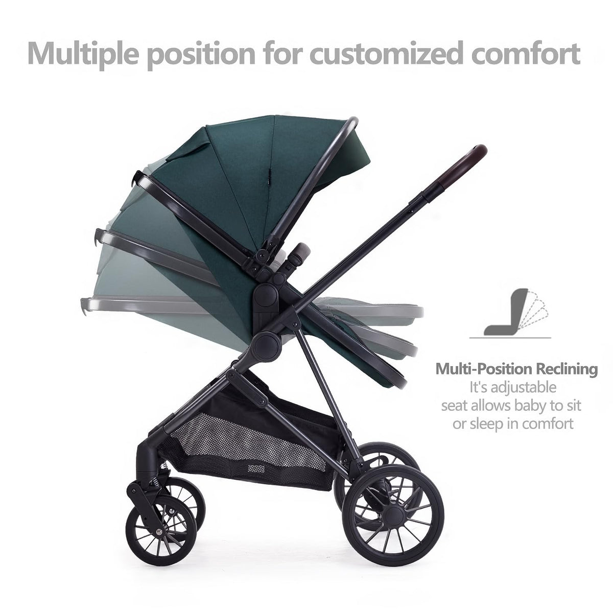 2 in 1 Convertible Reversible Seat Foldable Aluminum Alloy Stroller Q474816