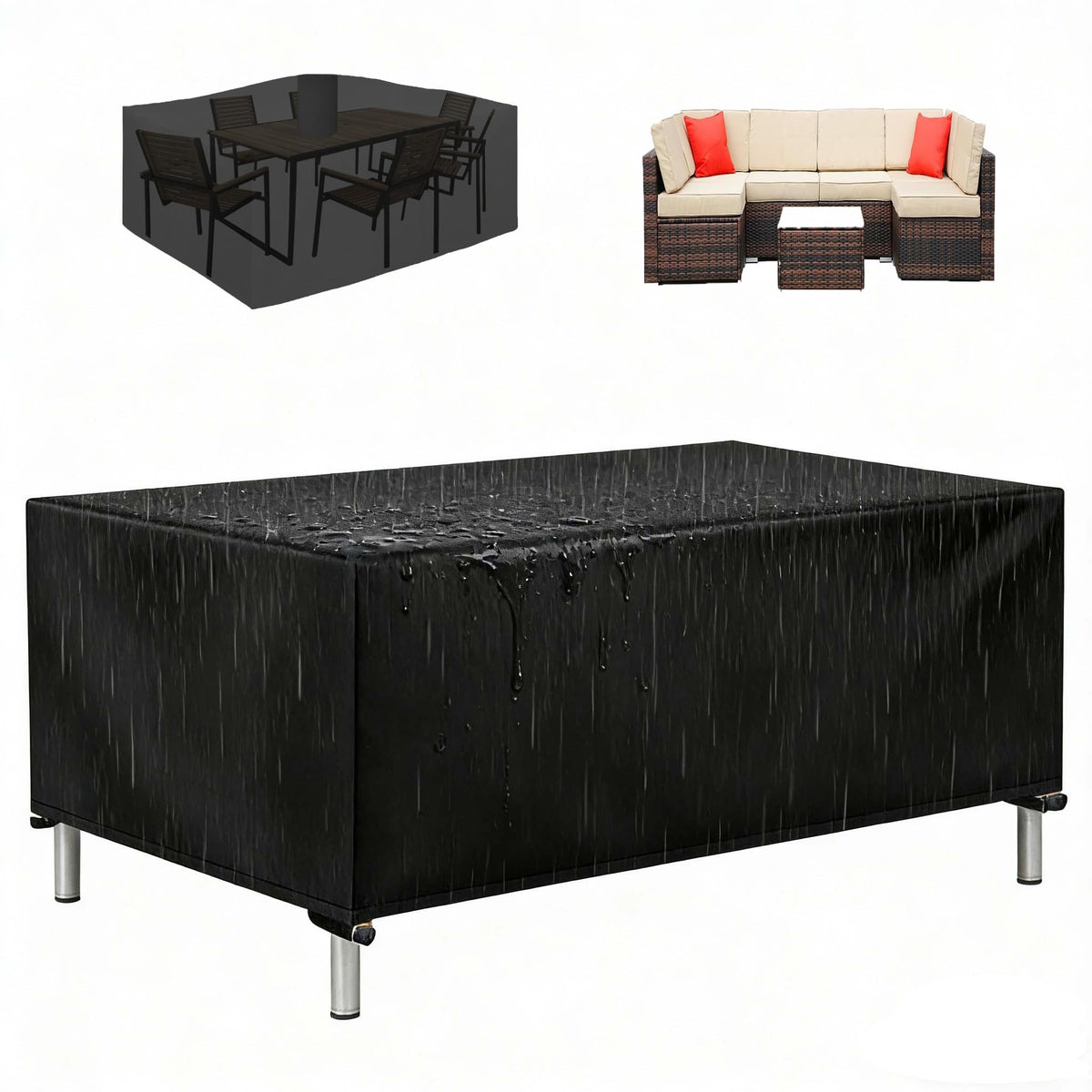 Black Waterproof Oxford Patio Furniture Cover Y97214