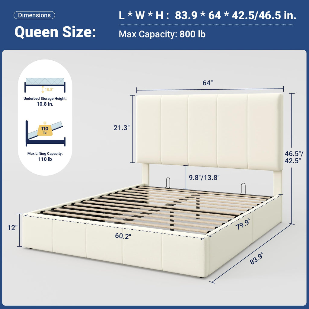 Queen Size Velvet Lift Up Storage Bed Frame V705