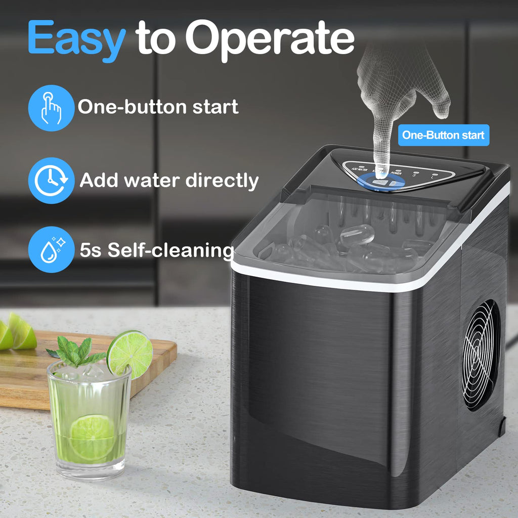 Black Countertop Ice Maker with Scoop and Basket P881