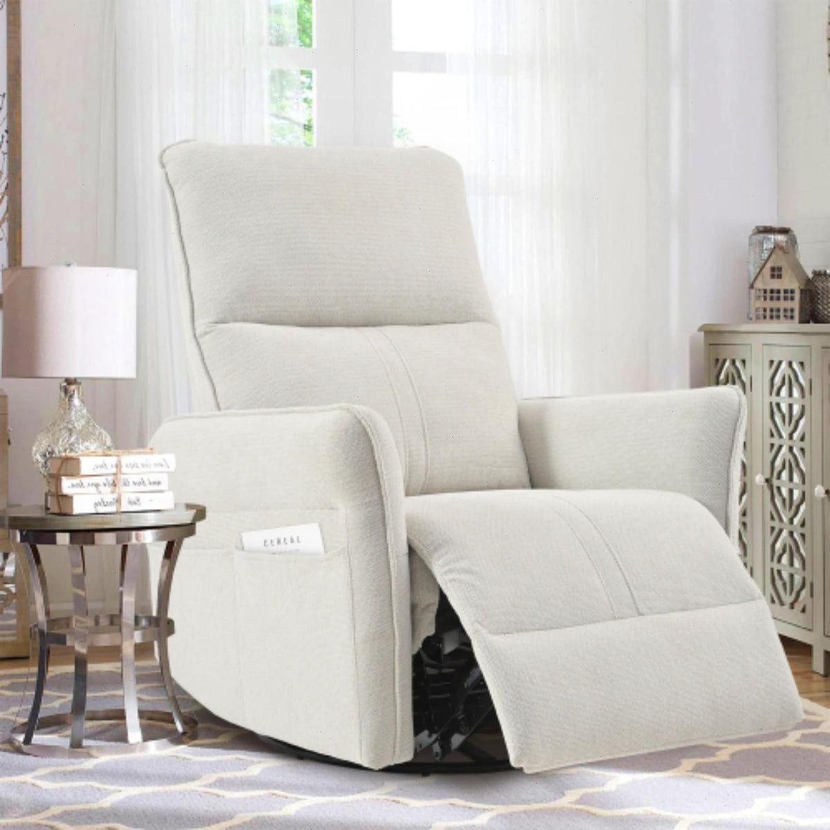 Blue-Gray Snowflake Velvet Swivel Rocker Recliner C62838