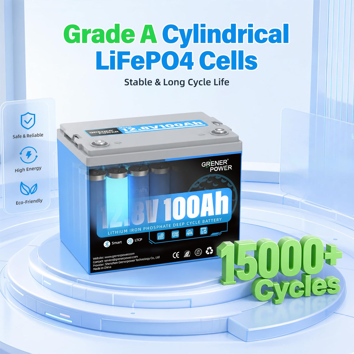 12.8V 100Ah LiFePO4 Battery with 150A BMS O906