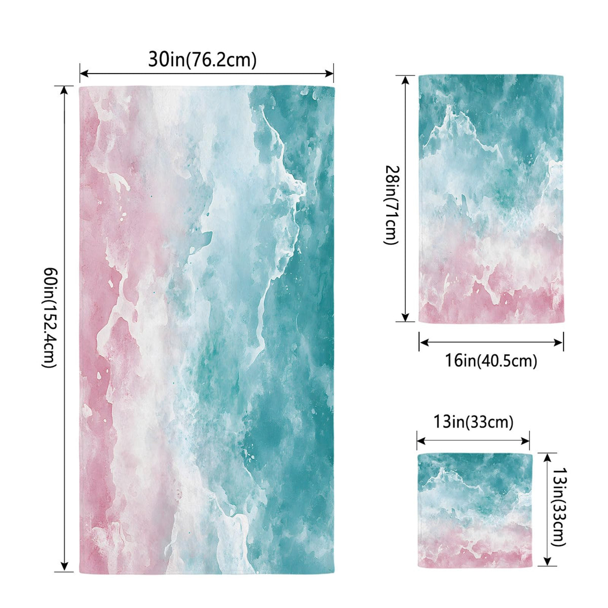 Teal Pink Gradient Cotton Towel Set 3 Pack N236