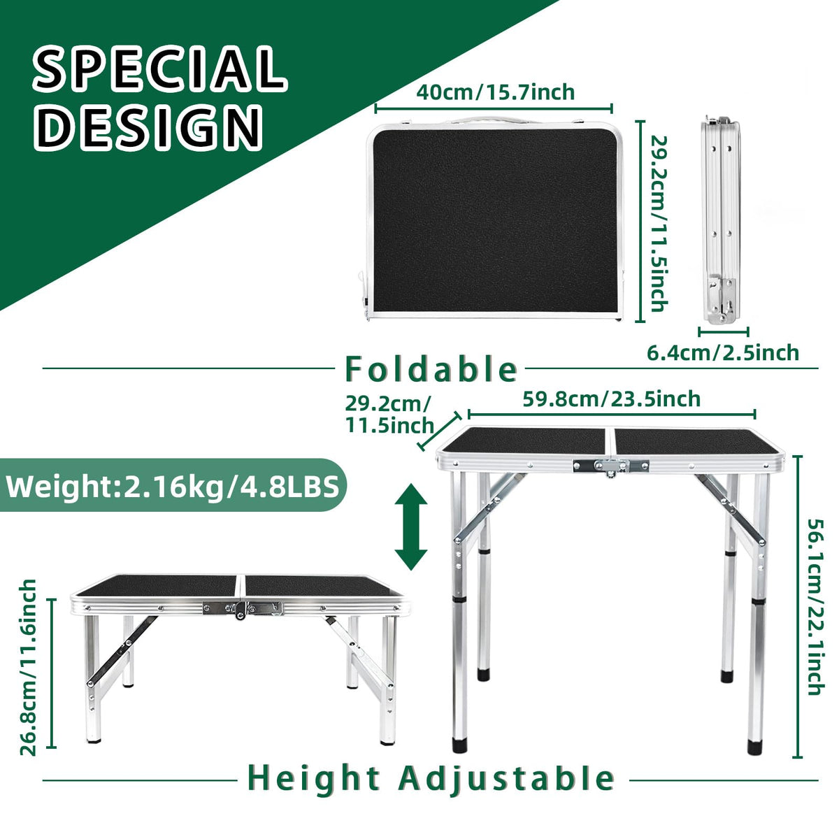 2ft Lightweight Adjustable Folding Camping Table L2324