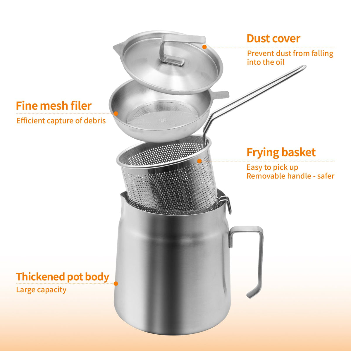 68oz Stainless Steel Oil Filter Pot with Fryer Basket O6146