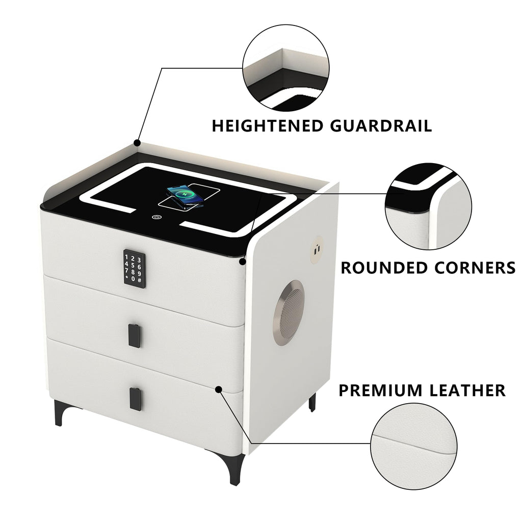 White Nightstand with Charging Station and LED Lights M426127