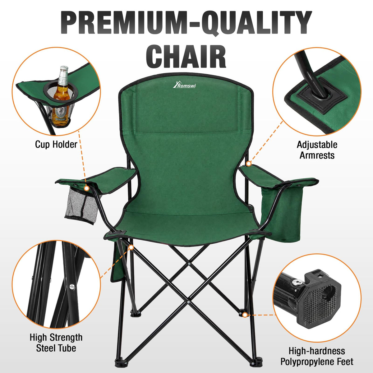 2 Pack Heavy Duty Folding Camping Chair with Cooler Bag K9754