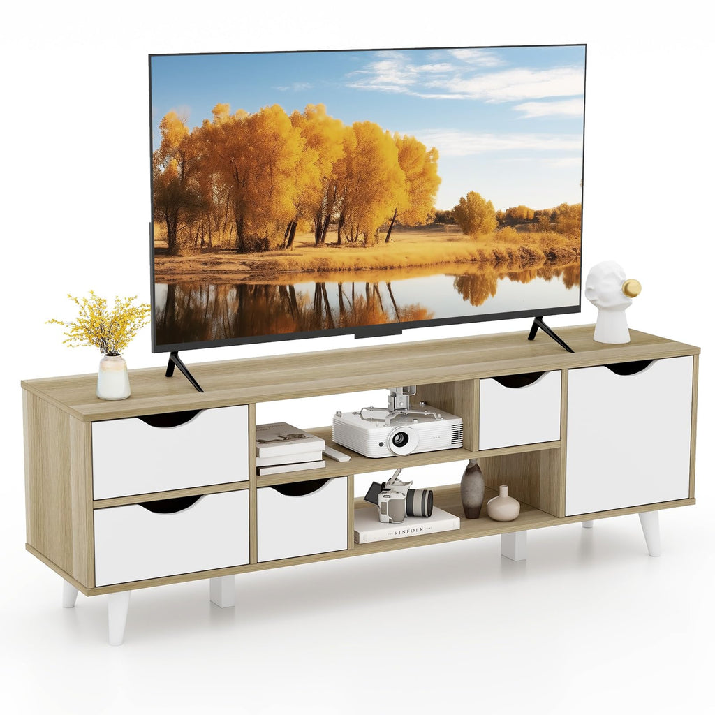 White TV Stand with 4 Drawers and 2 Open Shelves O54176