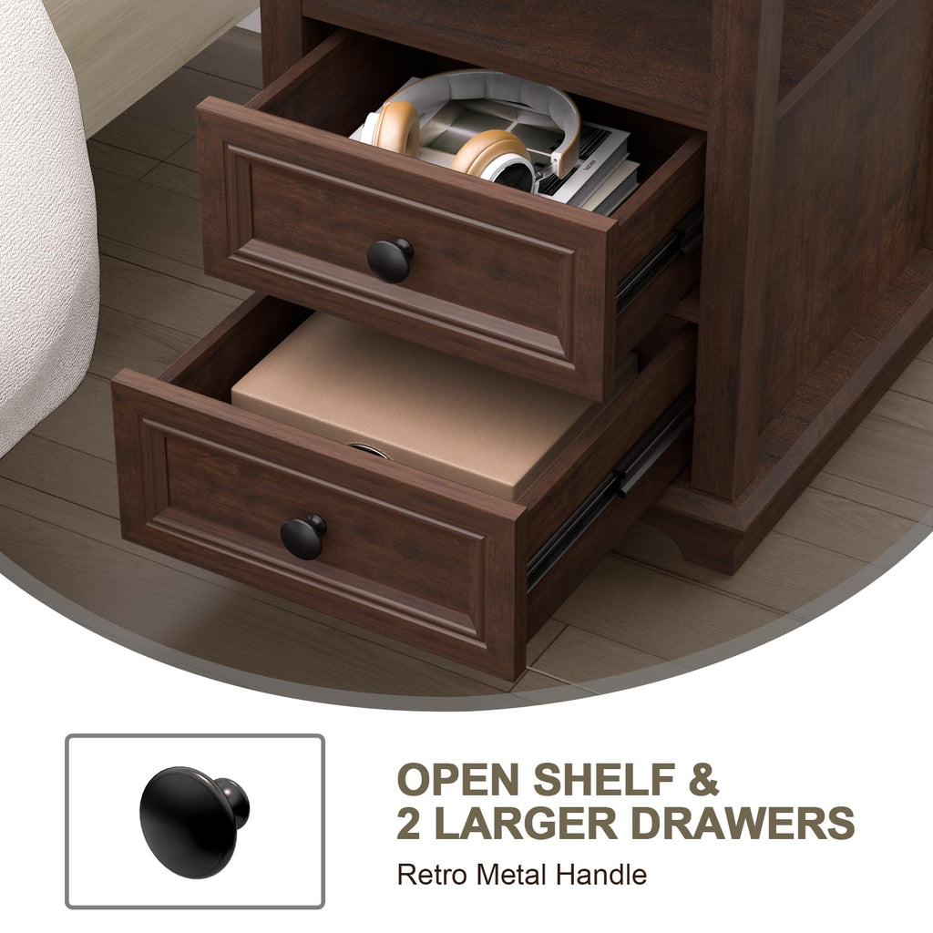 24" Tall End Table with Charging Station & 2 Drawers I584044