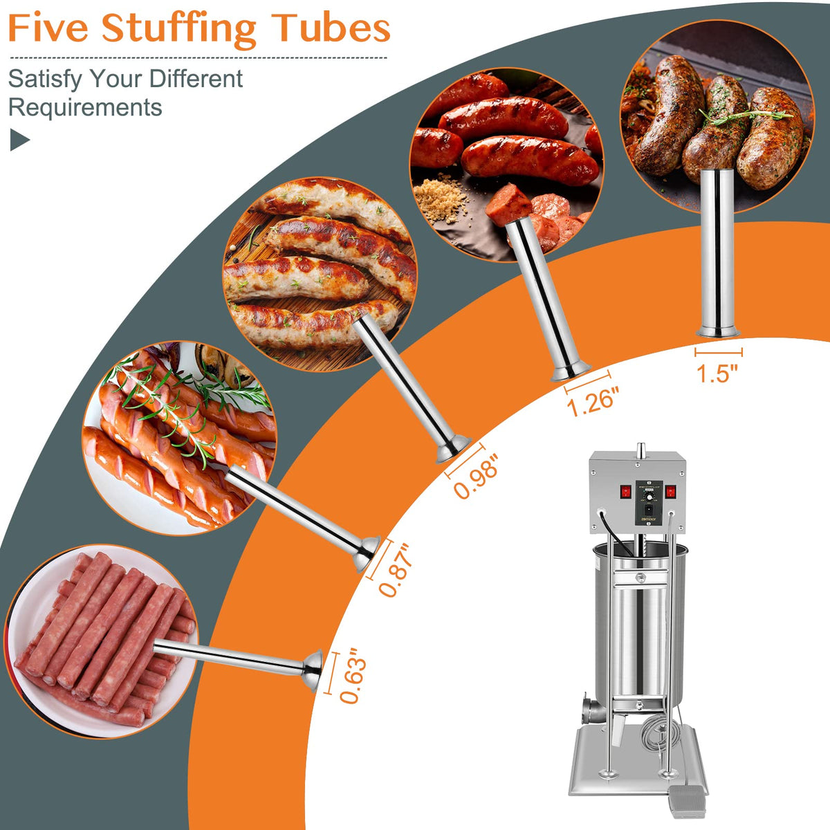 15L Electric Stainless Steel Sausage Stuffer with 5 Stuffing Tubes B1024