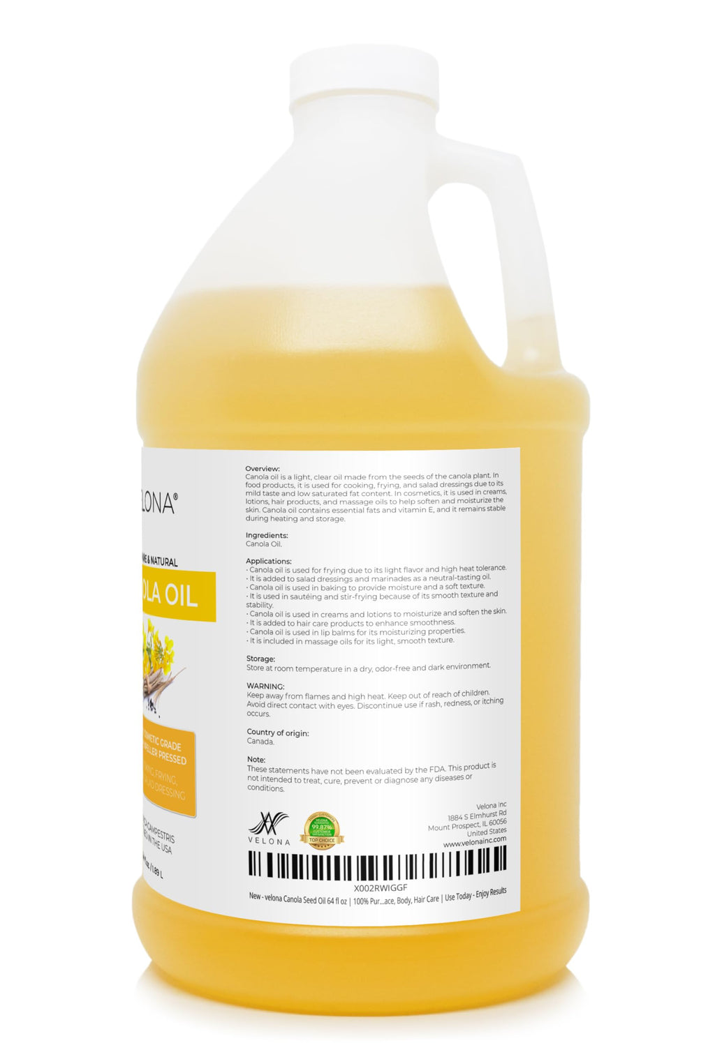 Canola Seed Oil 64 fl oz Expeller Pressed N72136