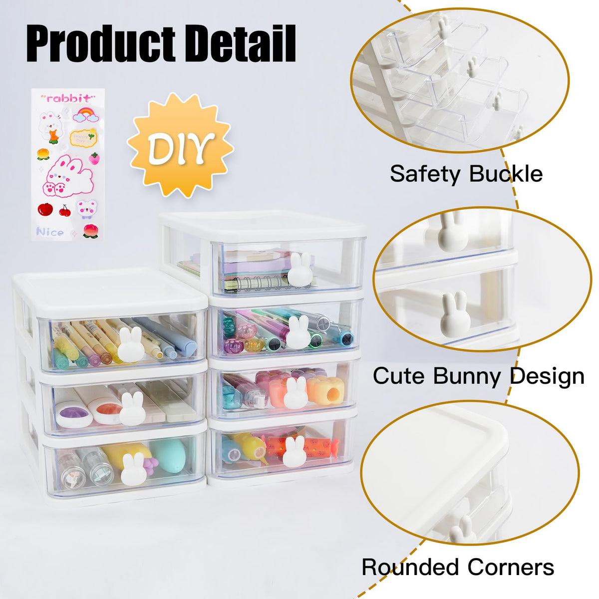 White 3 Tier Small Desk Organizer with Drawer J50451