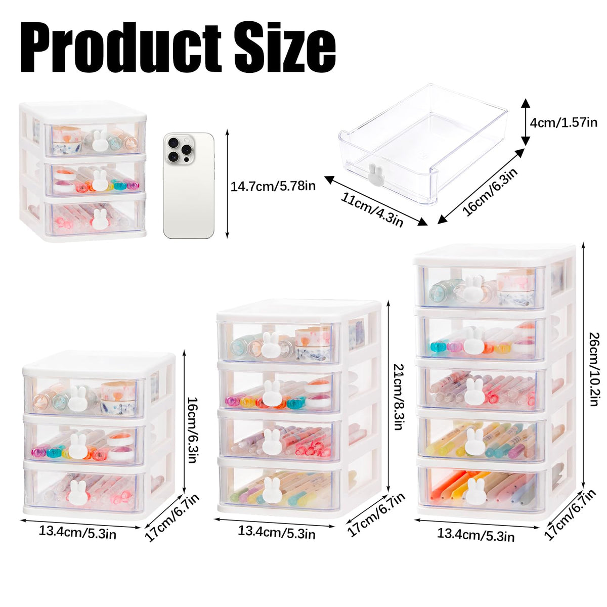 White 3 Tier Small Desk Organizer with Drawer J50451