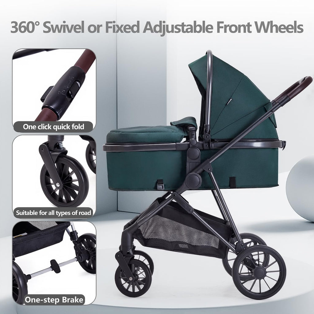 2 in 1 Convertible Reversible Seat Foldable Aluminum Alloy Stroller Q474816