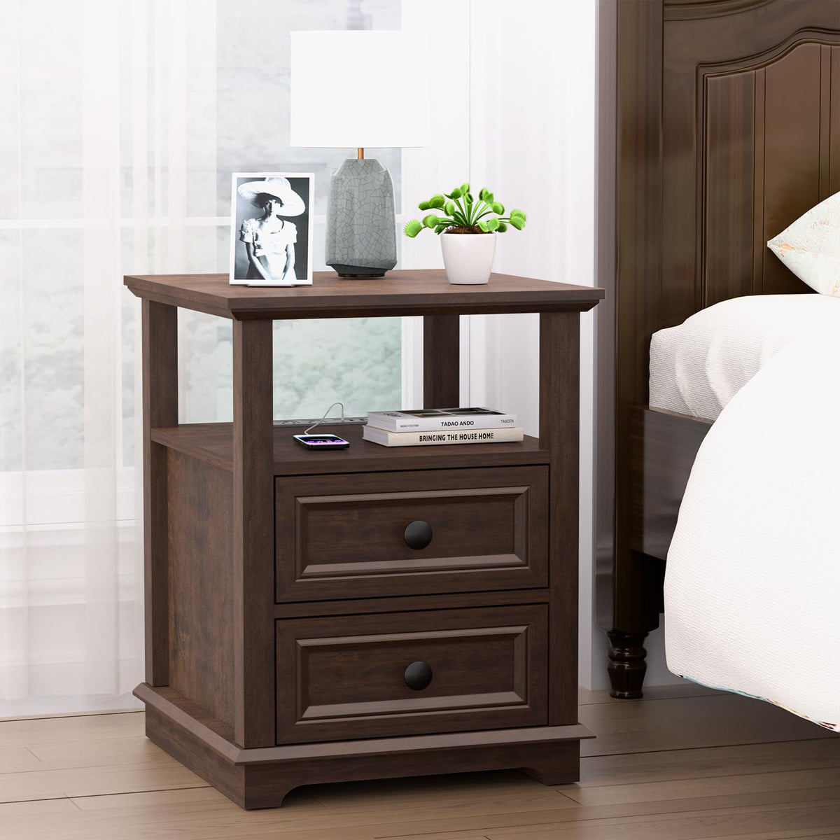 24" Tall End Table with Charging Station & 2 Drawers I584044