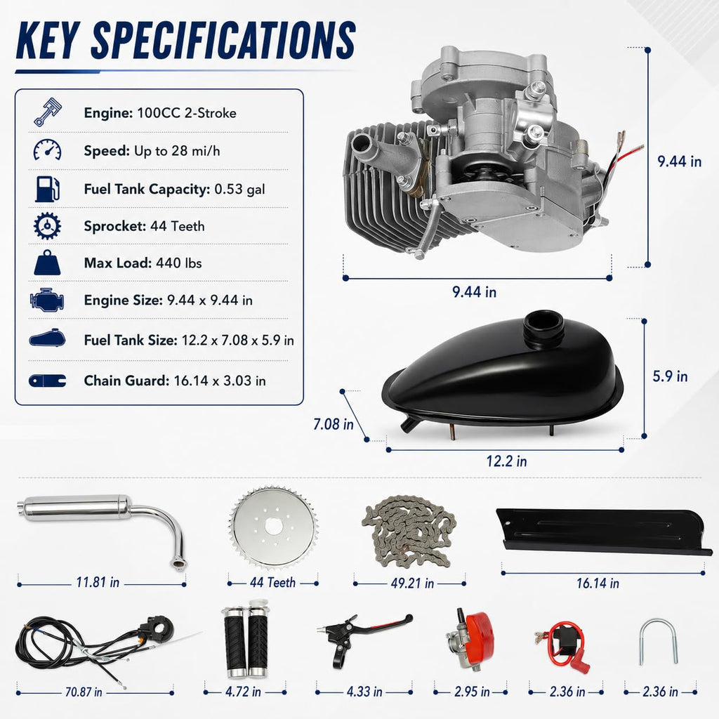 2-Stroke 100cc Gas Bicycle Engine Kit with 44 Tooth Sprocket E262