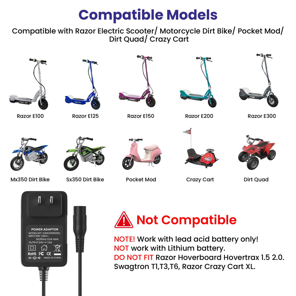 24V Electric Scooter Charger 3-Prong Inline Female Power Cord Z939412