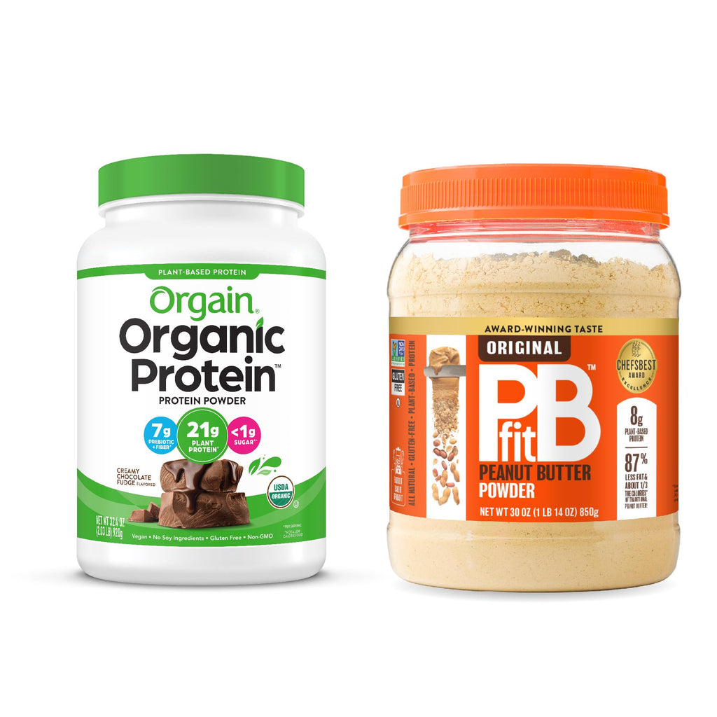 Organic Vegan Protein Powder, Chocolate Fudge 2 lbs + Original 30 oz P4748