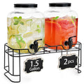 2pcs 1.5 Gallon Glass Drink Dispenser with Metal Stand X61768