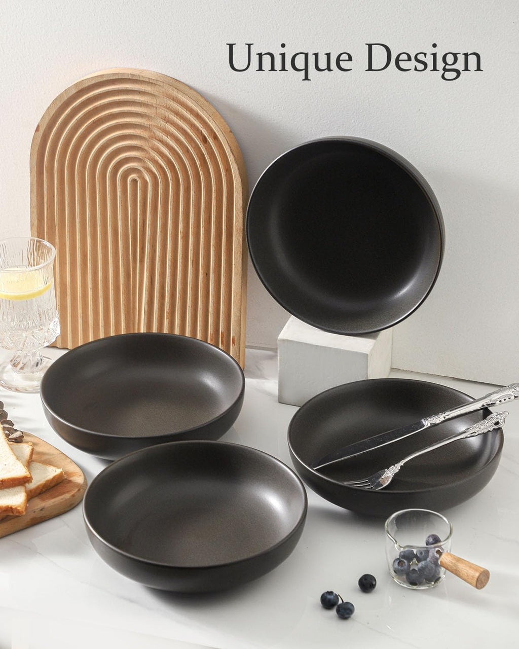 34 oz Stoneware Pasta Bowls Set of 4, Matte Black T423471