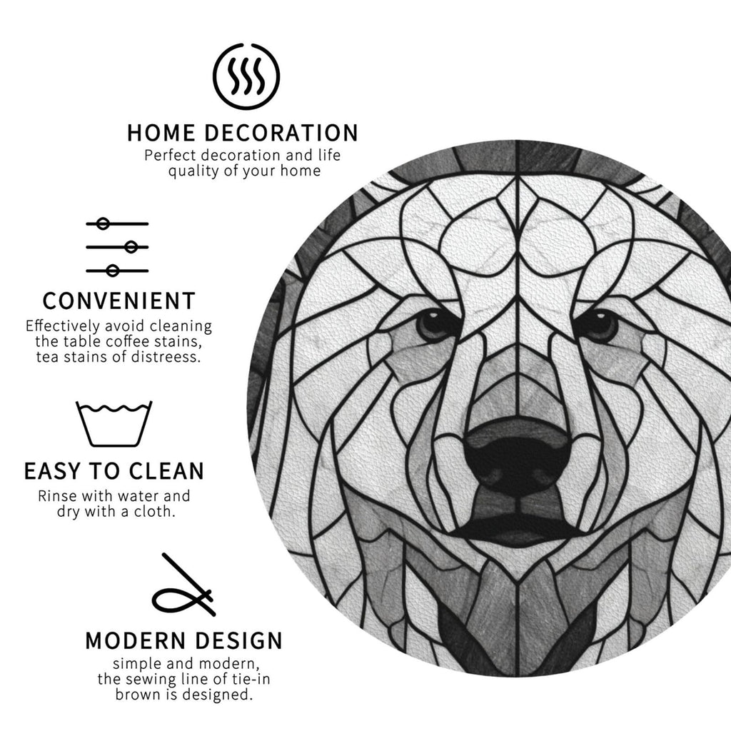Black and White Bear Leather Coasters Set of 4 W8780