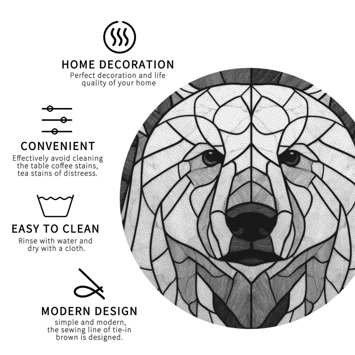 Black and White Bear Leather Coasters Set of 4 W8780