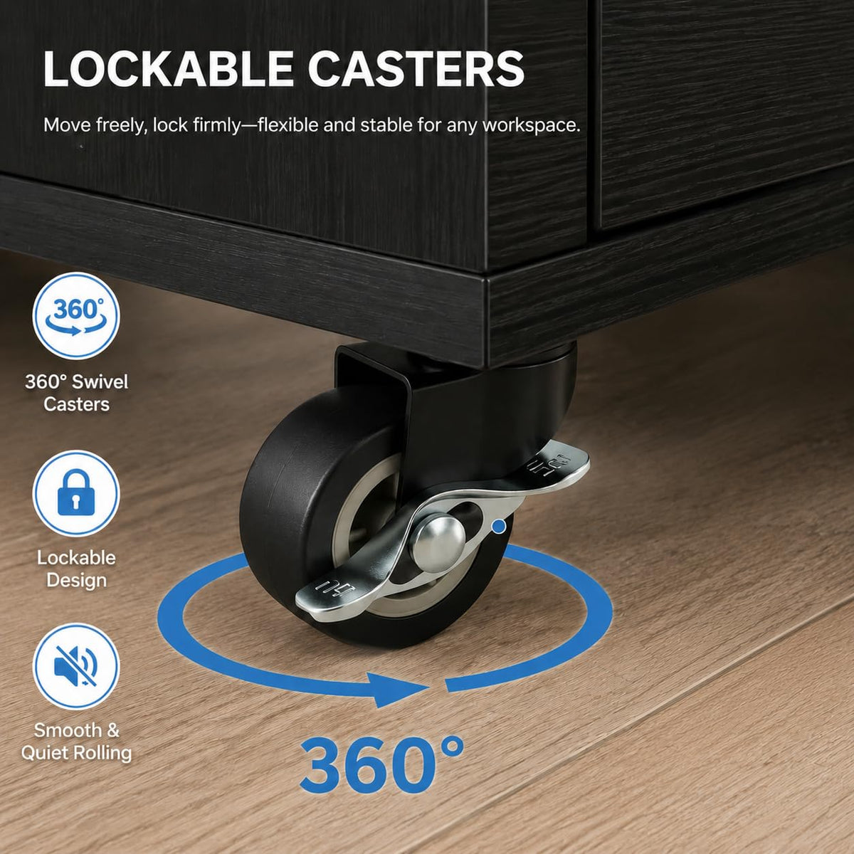 Mobile File Cabinet Rolling Printer Stand Black Q21110