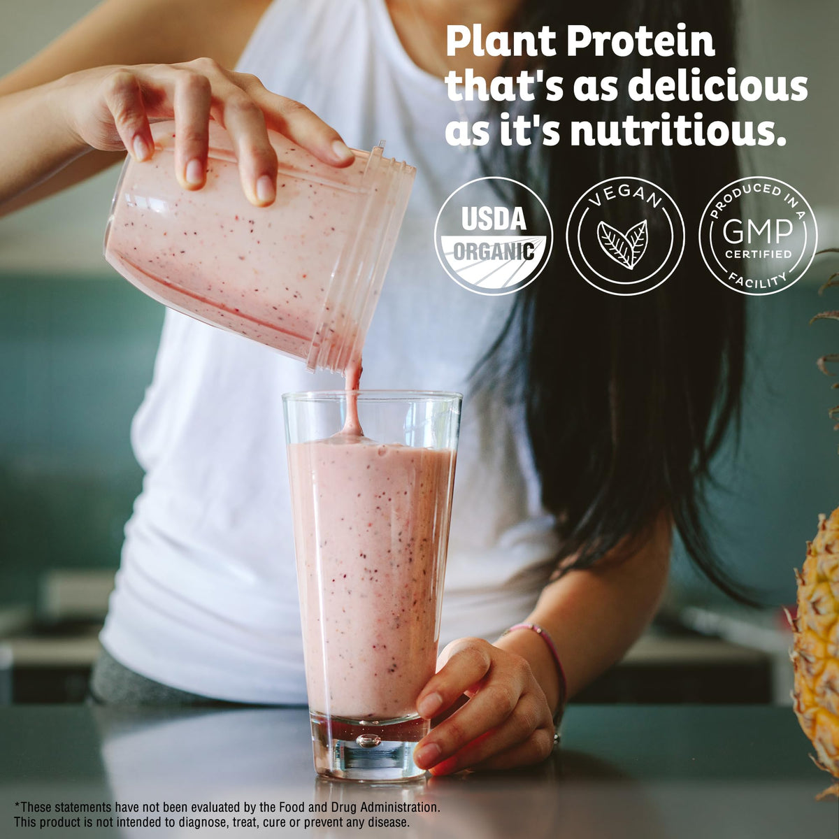 Vegan Protein Powder, Unflavored & Unsweetened Pea Protein Blend, 20 Servings N880698