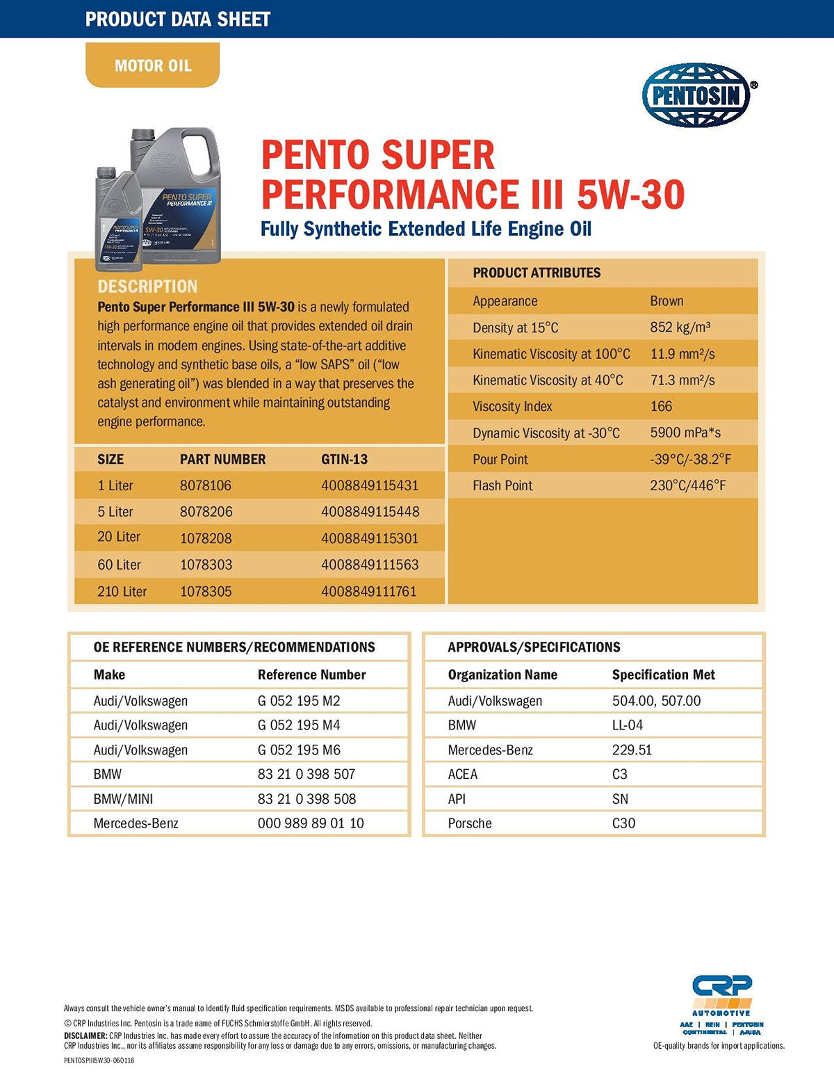 5W-30 Full Synthetic Motor Oil 5 Liter J956