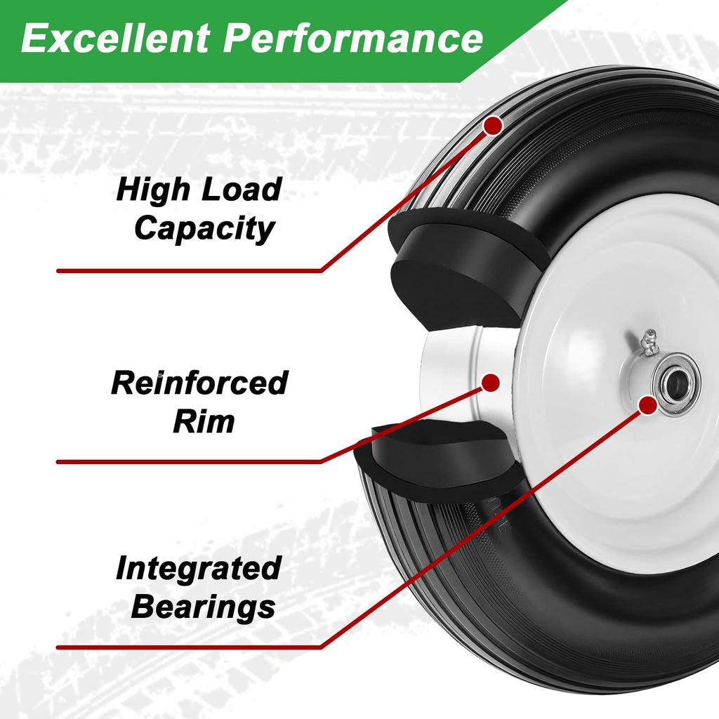 14.5" Flat Free Wheelbarrow Tire with 3/4" & 5/8" Bearing H970828