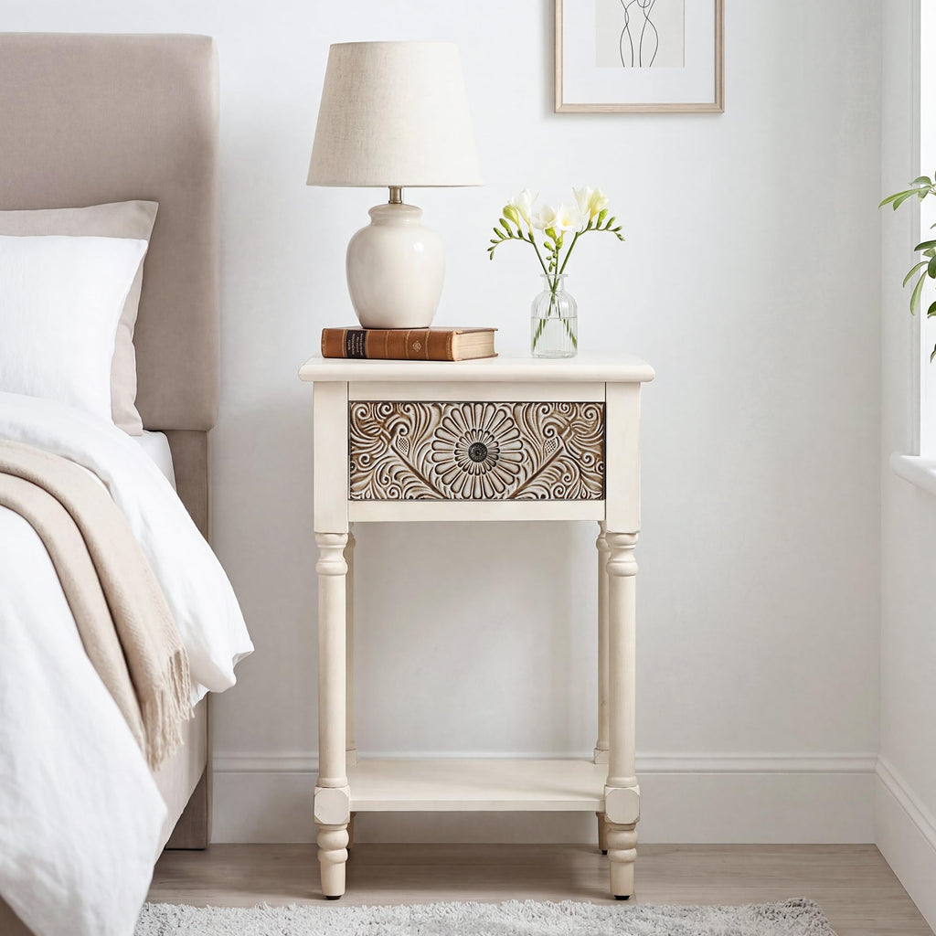2 Pieces MDF 2-Tier Nightstand with Storage Drawer S655