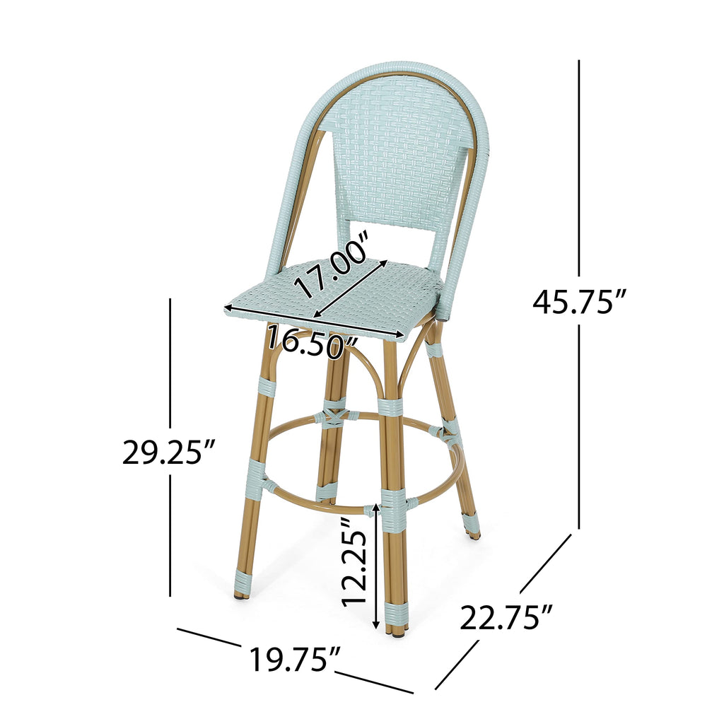 Light Teal PE Rattan Aluminum Bar Stools Set of 2 V76334
