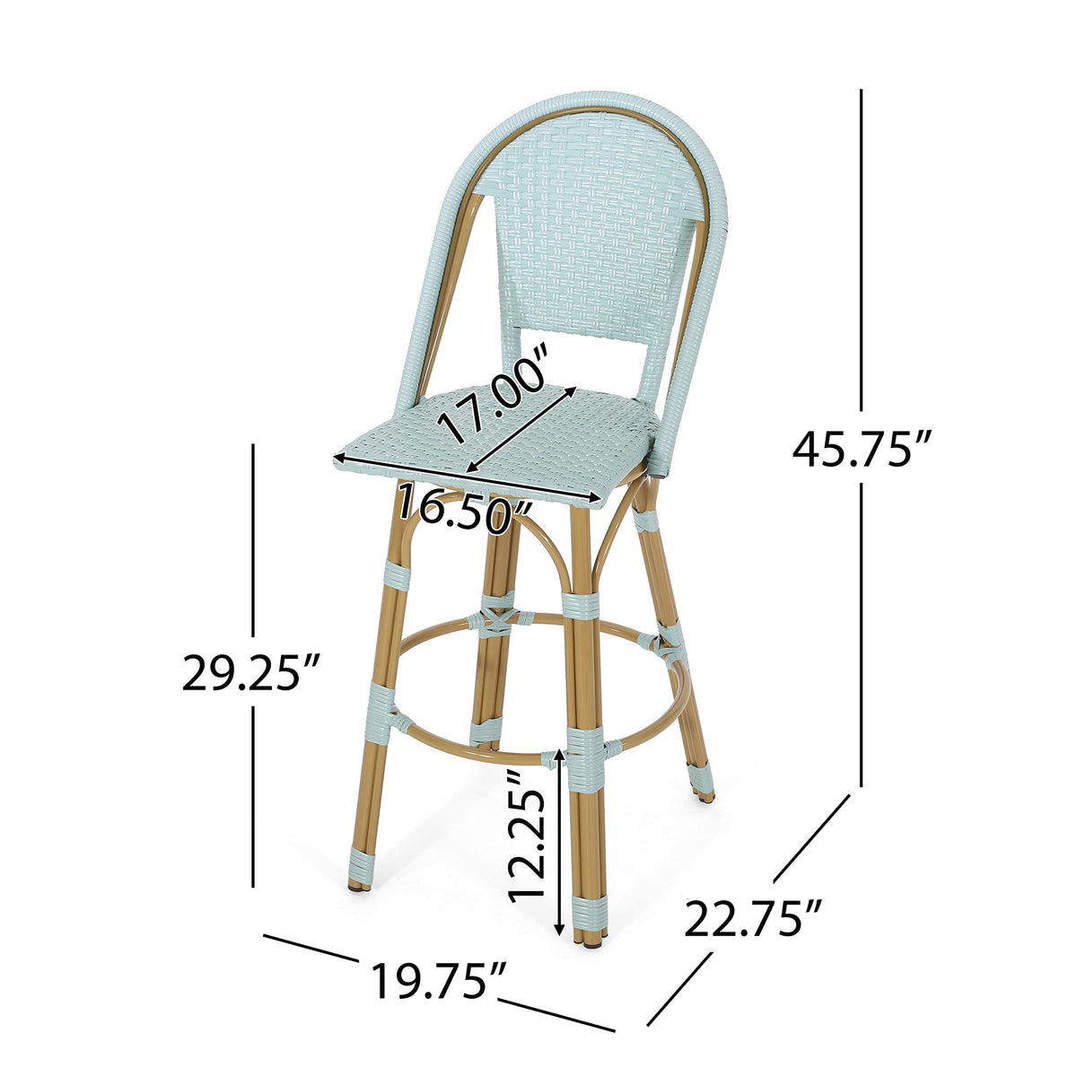 Light Teal PE Rattan Aluminum Bar Stools Set of 2 V76334