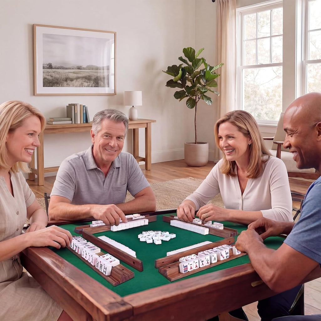 Wooden Mahjong Racks with Pushers Set of 4 X500632
