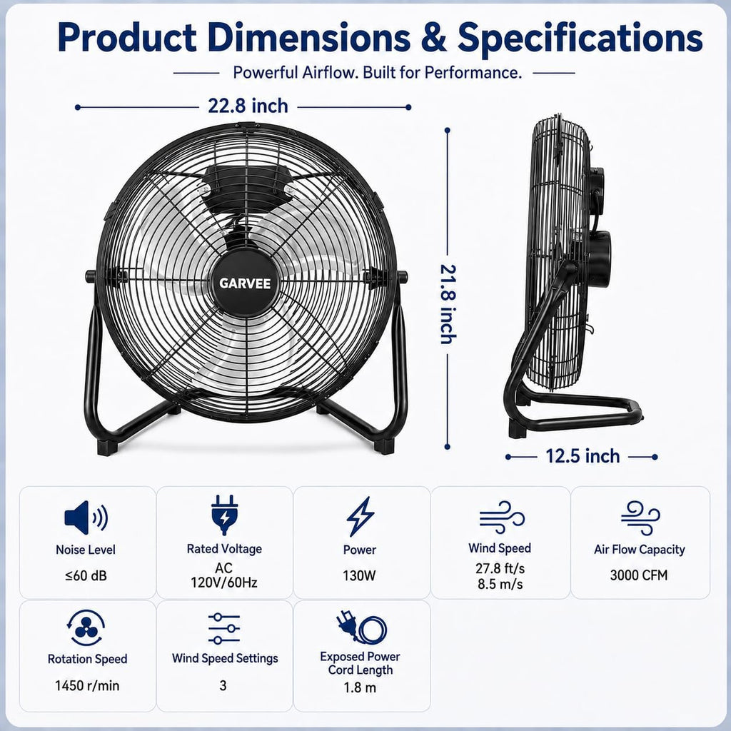 20'' 3000CFM Metal Floor Fan I943
