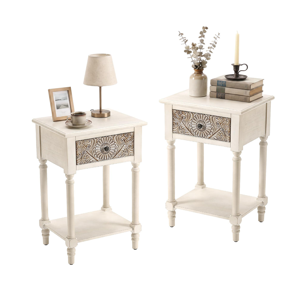 2 Pieces MDF 2-Tier Nightstand with Storage Drawer S655