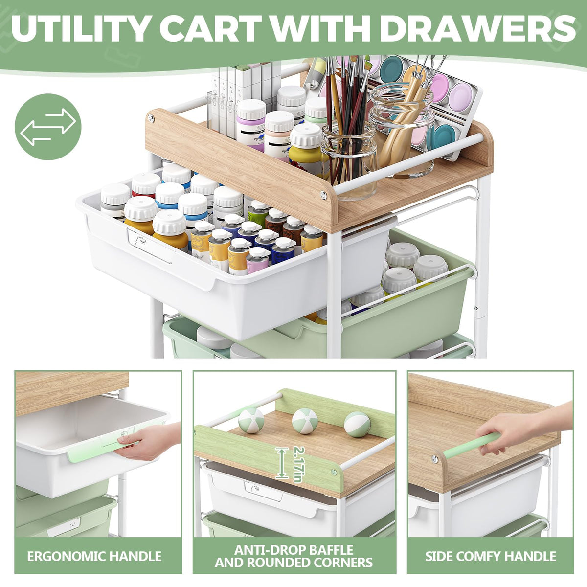 Green Utility Cart with 6 Drawers K292285
